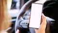 Phone mockup in car. Rent car driver Royalty Free Stock Photo