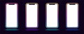 Phone mockup with gradient neon border. Modern set of cellphone templates with creative colorful neon frame Royalty Free Stock Photo