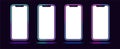 Phone mockup with gradient neon border. Modern set of phone templates with creative duotone neon frame Royalty Free Stock Photo