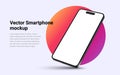 Phone mockup isolate 3d vector screen device template. Cellphone app mock up realistic telephone background design