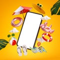 Phone Mockup and Summer Holiday Accessories 3D Rendering