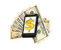 Phone, money and dollar Royalty Free Stock Photo