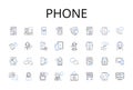 Phone line icons collection. Tablet, Mobile, Handset, Cellph, Smartwatch, Pager, Device vector and linear illustration