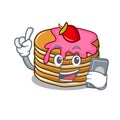 With phone pancake with strawberry character cartoon