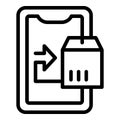 Phone parcel tracking icon outline vector. Cargo box