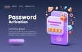 Phone Password activation, Landing page web app. Vector