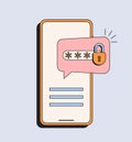 Phone with password. Verification code message on smartphone. Passcode interface for lock screen or enter password pages. Vector