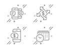 Phone payment, Payment exchange and Smartphone sms icons set. Calendar time sign. Vector Royalty Free Stock Photo