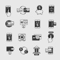 Phone payment, mobile internet banking, electronic money transfer vector icons Royalty Free Stock Photo