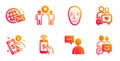 Phone payment, World mail and Payment method icons set. Users chat, Face biometrics and Dating chat signs. Vector
