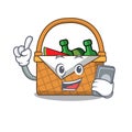 With phone picnic basket character cartoon