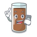 With phone pouring chocolate milk from bottle cartoon Royalty Free Stock Photo