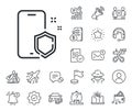 Phone protect line icon. Smartphone shield sign. Salaryman, gender equality and alert bell. Vector