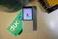 Phone with a push-button keyboard. Phone with buttons details and close-up