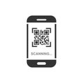 Qr code scan phone icon in flat style. Scanner in smartphone vector illustration on white isolated background. Barcode business co