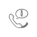 Phone receiver with information sign hand drawn outline doodle icon. Royalty Free Stock Photo