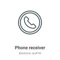 Phone receiver outline vector icon. Thin line black phone receiver icon, flat vector simple element illustration from editable Royalty Free Stock Photo