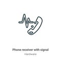 Phone receiver with signal outline vector icon. Thin line black phone receiver with signal icon, flat vector simple element Royalty Free Stock Photo