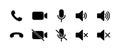 Phone receiver, video call, microphone, mute, speaker volume, and silent icon. Communication element symbol Royalty Free Stock Photo
