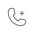 Phone related function with a plus sign for add content, increase volume and other features. Vector thin line icon