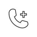 Phone related function with a plus sign for add content, increase volume and other features. Vector thin line icon