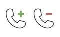 Phone related functions with minus and plus signs for remove, add, decrease, increase, withdraw feature. Vector thin line icon