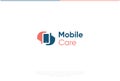 Phone Repair Logo Design. Vector Logo Template. A smartphone maintenance company symbol of two hands holding a cellphone in the mi