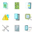 Phone repair tool icons set, cartoon style Royalty Free Stock Photo