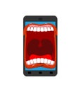 Phone is screaming. Smartphone with an open mouth swears. Angry gadget