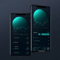 The phone screen displays various graphs that can display data and statistics in graph form to the user. Displaying graphs on your Royalty Free Stock Photo