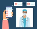 Mobile phone screen with medical app. Female doctor with phonendoscope vector illustration Royalty Free Stock Photo