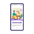 Phone screen with potter working home or workshop a vector illustration