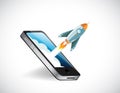 phone screen and rocket illustration