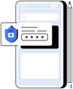 Mobile Phone Displaying Security Shield and Password Input with Pencil