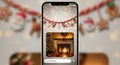 Christmas Social Media Story on Smartphone with Festive Decor Royalty Free Stock Photo