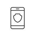 Phone secure, icon in line design. Phone, secure, security, protection, encryption, privacy, authentication on white