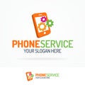 Phone service logo set with silhouette phone and gears color style