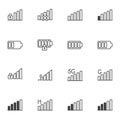 Phone signal and battery line icons set Royalty Free Stock Photo