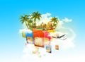 Phone Sim cards and exotic island, aircraft flying around Royalty Free Stock Photo