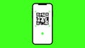 Phone with simple example QR code scan with a tick animation. Motion graphics video green screen