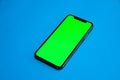 Phone XS, Phone smartphone, green screen on Blue background
