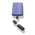 Phone or smartphone with USB OTG data transfer connected to a USB flash drive, read and write any information from Royalty Free Stock Photo