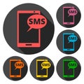 Phone SMS icons set with long shadow Royalty Free Stock Photo