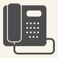 Phone solid icon. Hotel or office retro telephone symbol, glyph style pictogram on beige background. Telephone