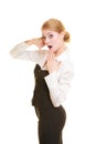 Phone. Surprised businesswoman making call me gesture Royalty Free Stock Photo