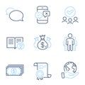 Phone survey, Help and Payment icons set. Group, Messenger and Check investment signs. Vector