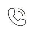 Phone thin line icon in flat style isolated. Vector phone call sign. Mobile phone with waves. Telephone symbol