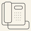 Phone thin line icon. Hotel or office retro telephone symbol, outline style pictogram on beige background. Telephone