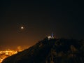 Phone tower antenna at night on a background of the starry sky Royalty Free Stock Photo