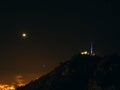 Phone tower antenna at night on a background of the starry sky Royalty Free Stock Photo